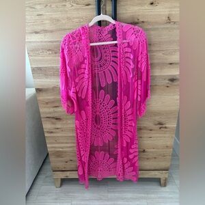 Women’s Pink Lace Long Kimono One Size